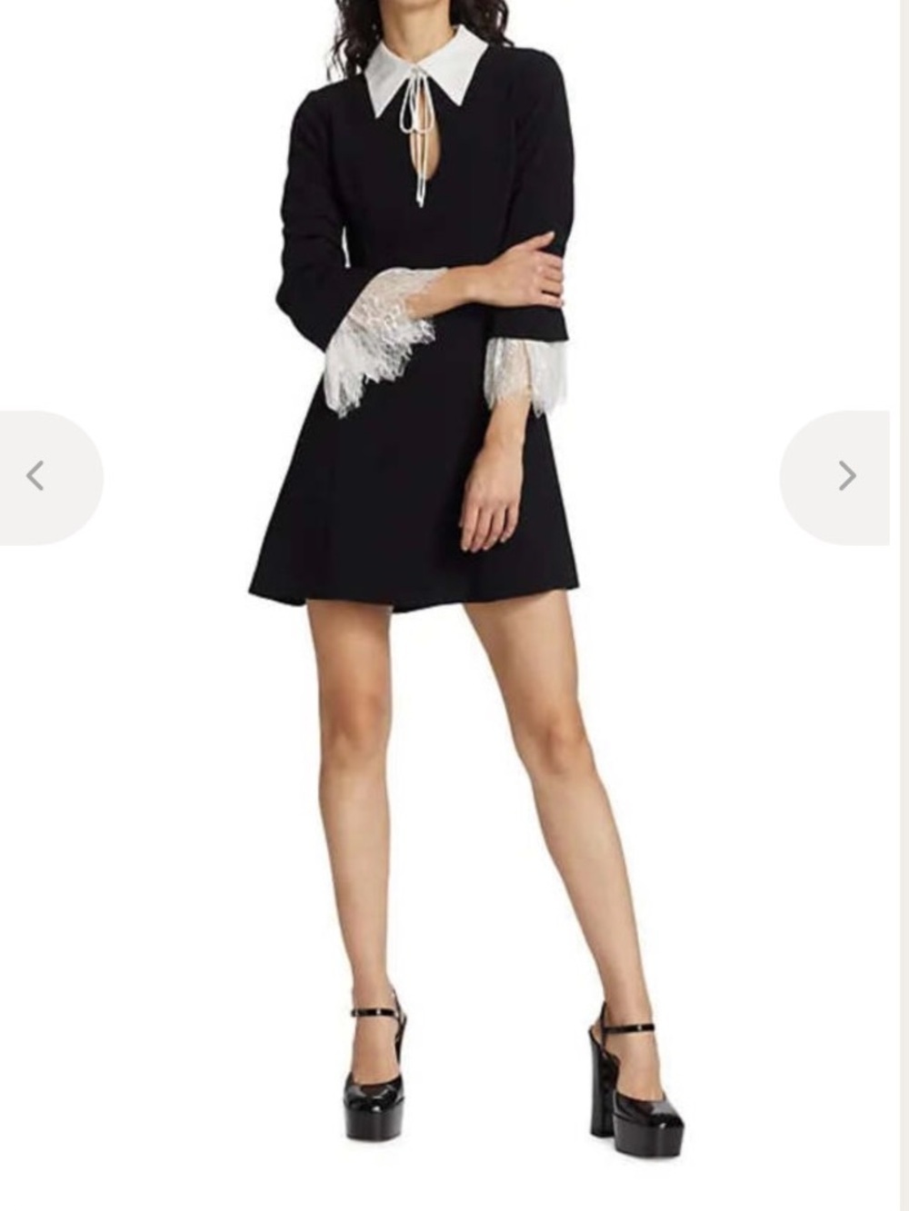 cinq a sept Black Dress with White Collar and Lace Cuffs - Picture 4 of 7